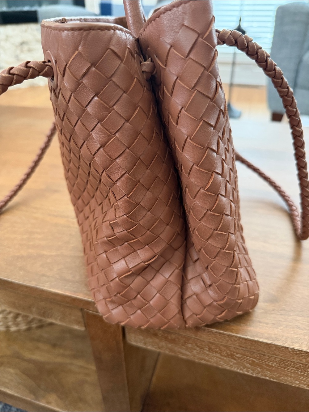 Quince Woven Leather Tote in Cognac Brown - Picture 4 of 7